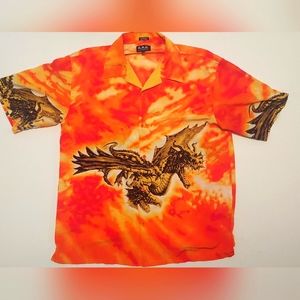 KAD Double Sided Dragon Print Shirt 2xl Button-Down Vibrant Colors